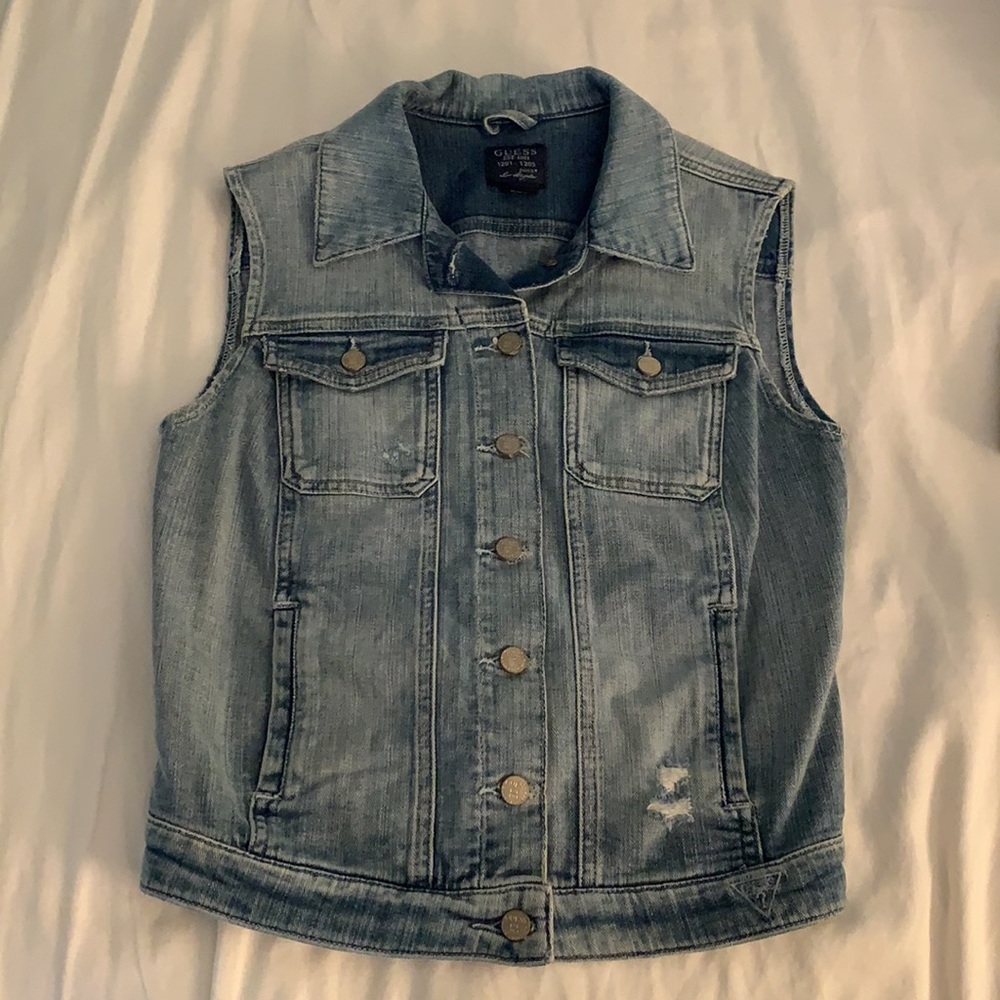 Guess distressed jean vest